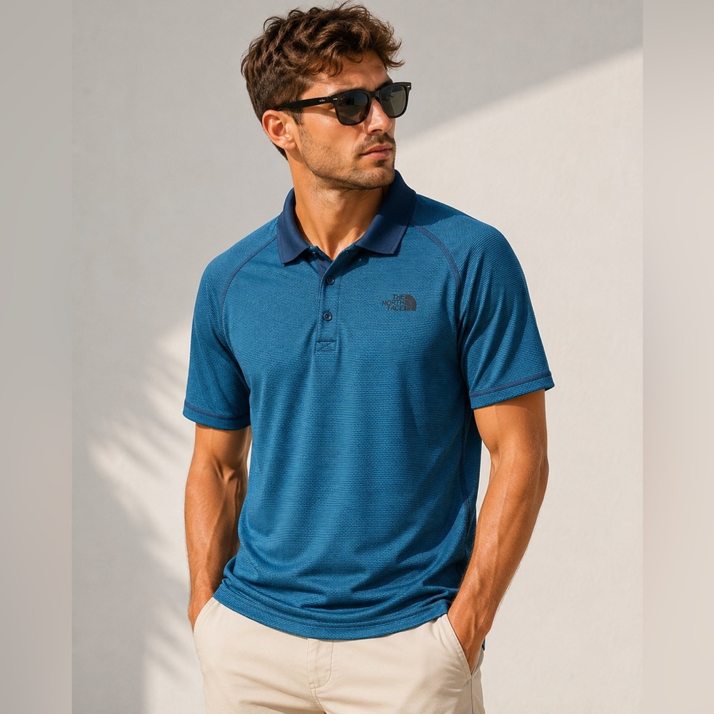 The North Face FlashDry Polo Shirt Men’s Small Blue Performance Golf Outdoor
